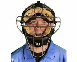 Wilson Umpire Gear Wilson MLB Titanium Umpire Mask With Two-Tone -Baseball Gear Sales A3007T Wilson Titanium Umpire Mask Worn Front View 1