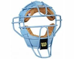 Wilson Umpire Gear Wilson MLB Sky Blue Dyna-Lite Steel Umpire Mask With Sky Blue And Tan -Baseball Gear Sales A3009 BL TN Front Angled