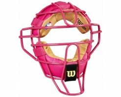 Wilson Umpire Gear Wilson MLB Pink Dyna-Lite Steel Umpire Mask With Pink And Tan -Baseball Gear Sales A3009 PK TN Front Angled