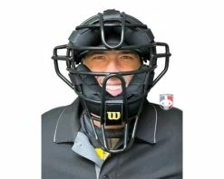 Wilson Umpire Gear Wilson Dyna-Lite Steel Umpire Mask With Memory Foam -Baseball Gear Sales A3009X MEM Wilson Dyna Lite Steel Umpire Mask with Memory Foam worn front