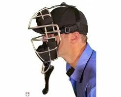 Wilson Umpire Gear Wilson MLB Gold 6" Umpire Throat Guard -Baseball Gear Sales A3901 YE Wilson MLB Gold Umpire Throat Gurad Worn Side View