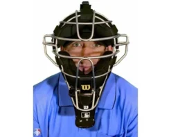 Wilson Umpire Gear Wilson MLB 4" Umpire Throat Guard -Baseball Gear Sales A3902 BK Wilson MLB 4 Umpire Throat Guard Worn Front View