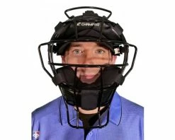 Champro Umpire Gear Champro Lightweight Steel Umpire Mask 11 Champro Umpire Gear Champro Lightweight Steel Umpire Mask -Baseball Gear Sales CM72 B CHAMPRO STEEL UMPIRE MASK Worn Front View