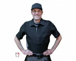 Champro Umpire Gear Champro Air Management Plated Umpire Chest Protector -Baseball Gear Sales CPAMT Champro Air Management Plated Umpire Chest Protector worn shirt front