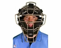 Diamond Umpire Gear Diamond Silver Big League Aluminum Umpire Mask With Leather -Baseball Gear Sales DFM BL SV Diamond Silver Big League Aluminum Umpire Mask with Leather Worn Front View