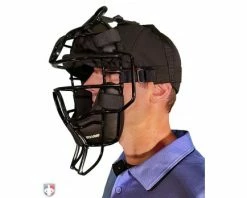 Diamond Umpire Gear Diamond IX3 Aluminum Umpire Mask With Quik-Dry -Baseball Gear Sales DFM UMP Diamond iX3 Aluminum Umpire Mask with Quik Dry Worn Front Angled View