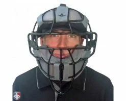 ALL-STAR Umpire Gear All-Star Black Magnesium Umpire Mask With Grey LUC -Baseball Gear Sales FM4000 MAG UMP BK GY Worn Front