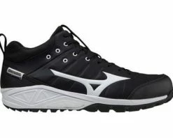 Mizuno Ambition 2 All-Surface Black & White Mid-Cut Shoes -Baseball Gear Sales MZ AB2M Mizuno Ambition 2 All Surface Black White Mid Cut Shoes