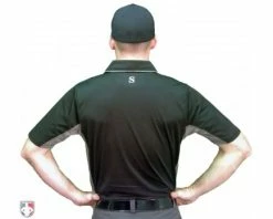 Smitty Umpire Smitty V2 Major League Replica Umpire Shirt - Black With Charcoal Grey -Baseball Gear Sales S314 BK Smitty V2 Major League Replica Black with Charcoal Grey Worn Back View