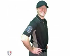 Smitty Umpire Smitty V2 Major League Replica Umpire Shirt - Black With Charcoal Grey -Baseball Gear Sales S314 BK with N4 SUB GYBW