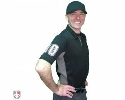 Smitty Umpire Smitty V2 Major League Replica Umpire Shirt - Black With Charcoal Grey -Baseball Gear Sales S314 BK with N4 SUB WBW