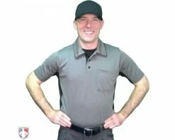 Smitty Umpire Smitty V2 Major League Replica Umpire Shirt - Charcoal Grey With Black 9 Smitty Umpire Smitty V2 Major League Replica Umpire Shirt - Charcoal Grey With Black -Baseball Gear Sales S314 CH Smitty V2 Major League Replica Umpire Shirt Charcoal Grey with Black Worn Front View