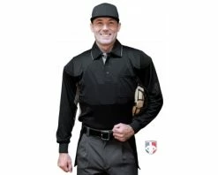 Smitty Umpire Smitty V2 Major League Replica Long Sleeve Umpire Shirt - Black With Charcoal Grey -Baseball Gear Sales S315 BK Smitty V2 Major League Replica Long Sleeve Umpire Shirt Black with Charcoal Grey front cp