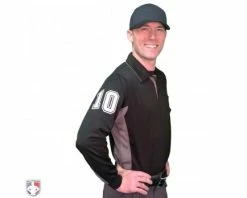Smitty Umpire Smitty V2 Major League Replica Long Sleeve Umpire Shirt - Black With Charcoal Grey -Baseball Gear Sales S315 BK with N4 SUB WBW