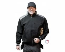 Smitty Umpire Smitty Major League Replica Thermal Umpire Jacket - Black With Charcoal Grey -Baseball Gear Sales S341 Smitty Major League Replica Thermal Umpire Jacket Black with Charcoal Grey front plate