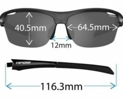 Tifosi Optics Tifosi Intense Sunglasses - Gloss Black / Smoke -Baseball Gear Sales TIF INTENSE GBS Tifosi Intense Sunglasses Gloss Black Smoke Front with Dimensions