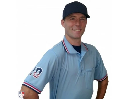 Smitty Umpire Smitty Pro Knit Umpire Shirt - Powder Blue With Red-White-Navy Trim 6 Smitty Umpire Smitty Pro Knit Umpire Shirt - Powder Blue With Red-White-Navy Trim - Image 6